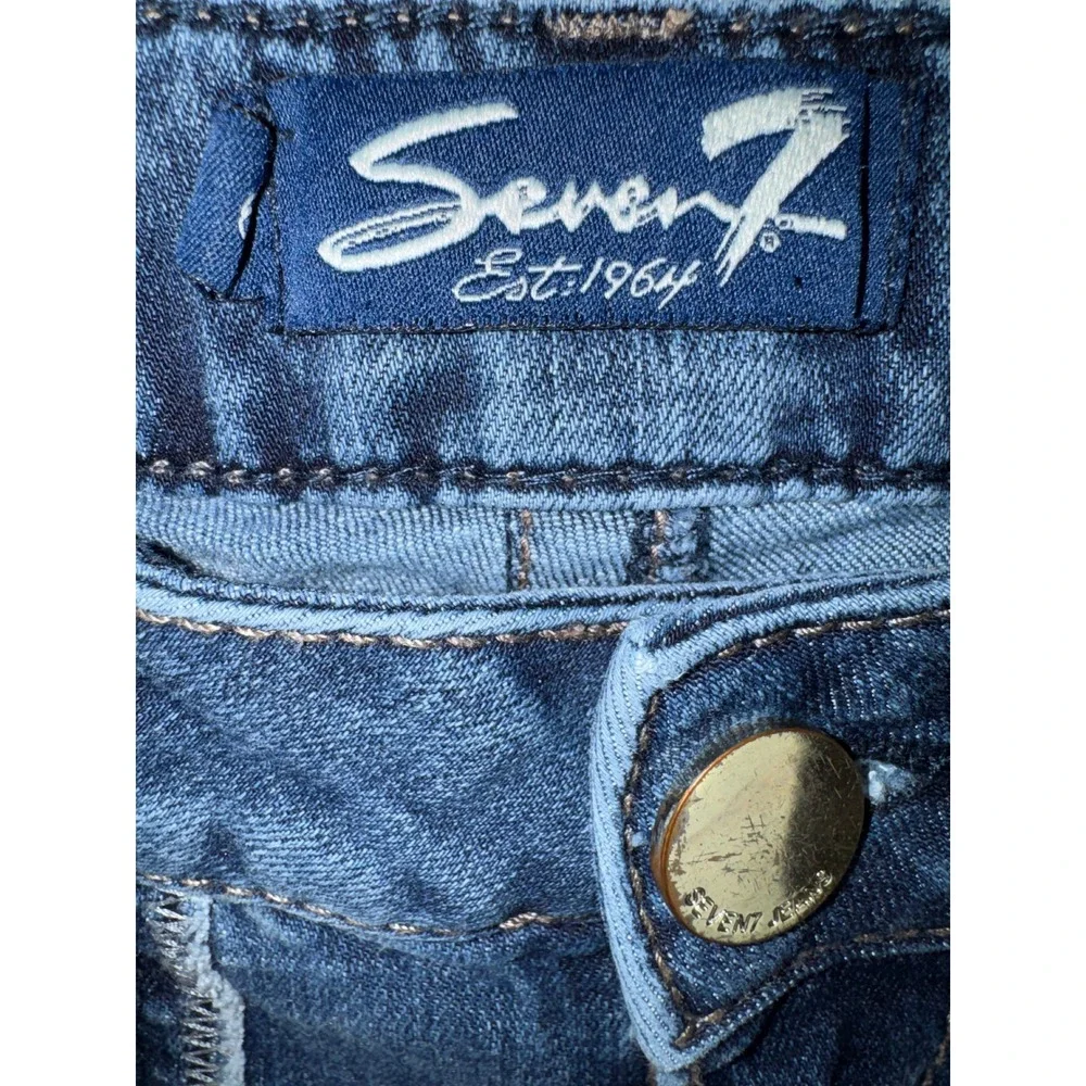 Seven7 Gaucho Crop Jeans Womens 6 Medium Wash Blue Denim Patch Pocket Stretch